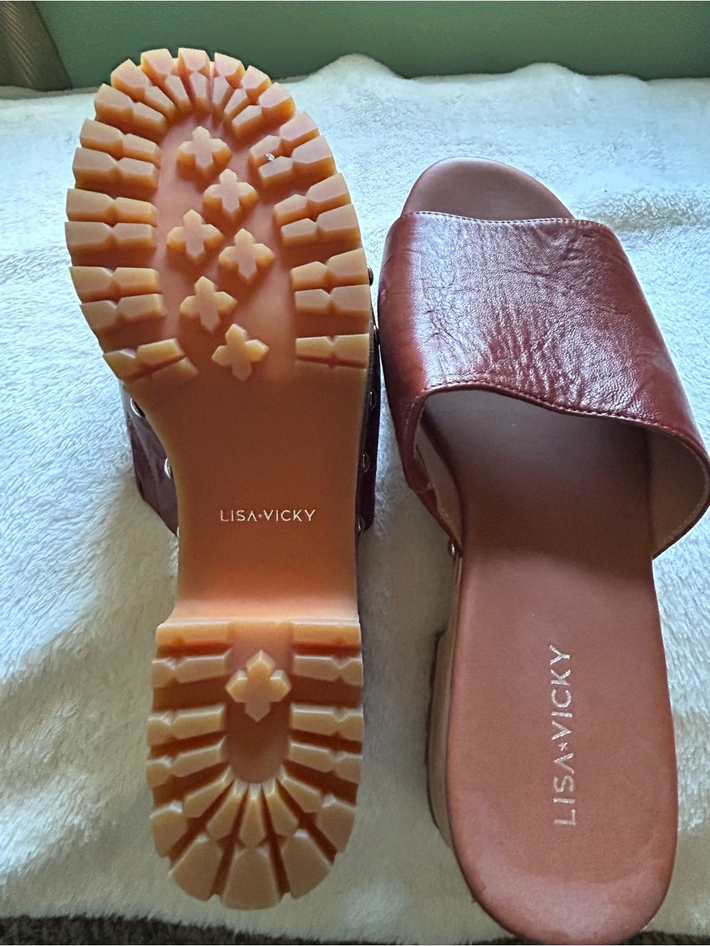 LISA-VICKY Women's Brown Leather Slide Clogs